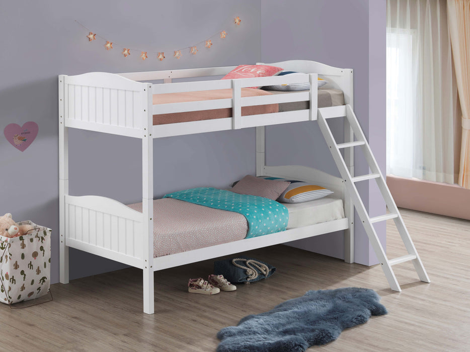 Coaster Arlo Twin Over Twin Bunk Bed with Ladder Espresso Grey With Bench