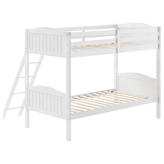 Coaster Arlo Twin Over Twin Bunk Bed with Ladder Espresso Grey With Bench