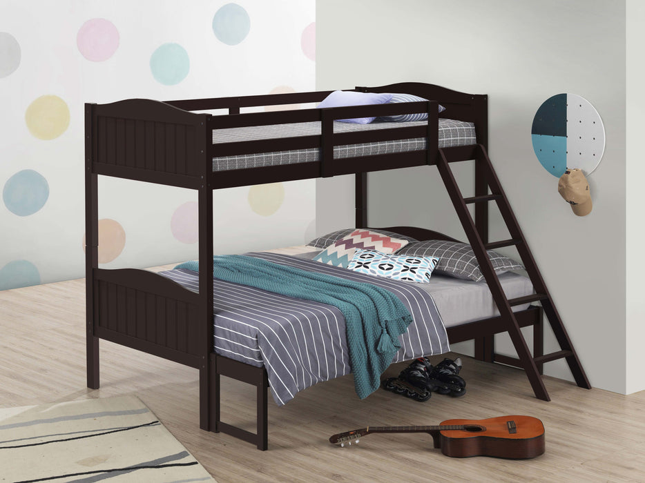 Coaster Arlo Twin Over Twin Bunk Bed with Ladder Espresso Grey With Bench