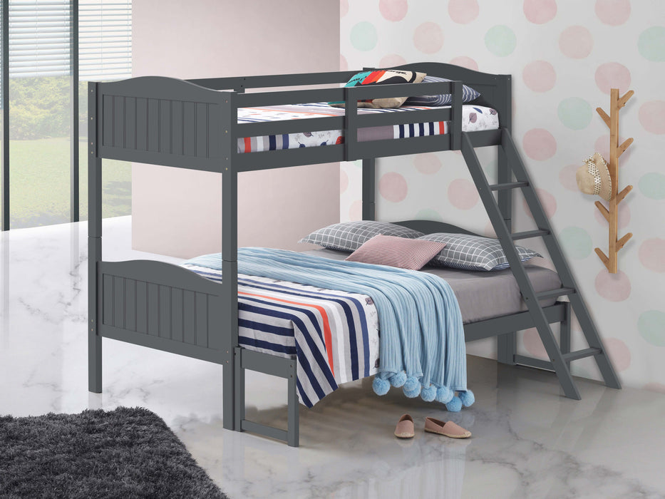 Coaster Arlo Twin Over Twin Bunk Bed with Ladder Espresso Grey With Bench