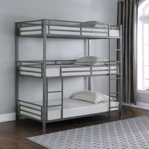 Coaster Maynard Metal Triple Twin Bunk Bed Gunmetal Default Title