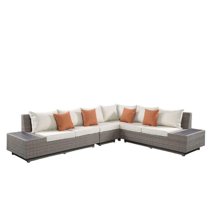 Salena 67"L Patio Sectional Sofa with 4 Pillows & Coffee Table