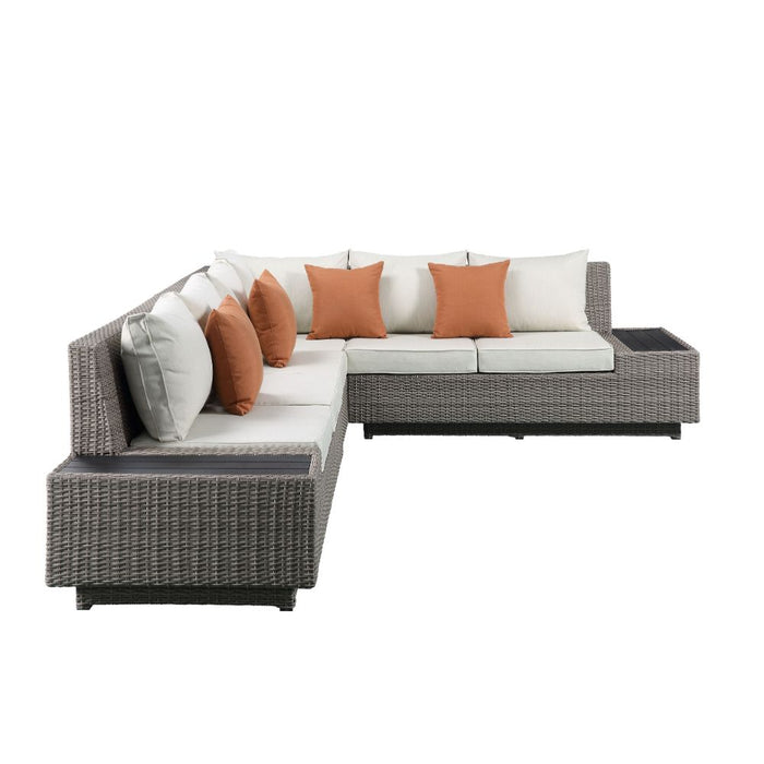 Salena 67"L Patio Sectional Sofa with 4 Pillows & Coffee Table