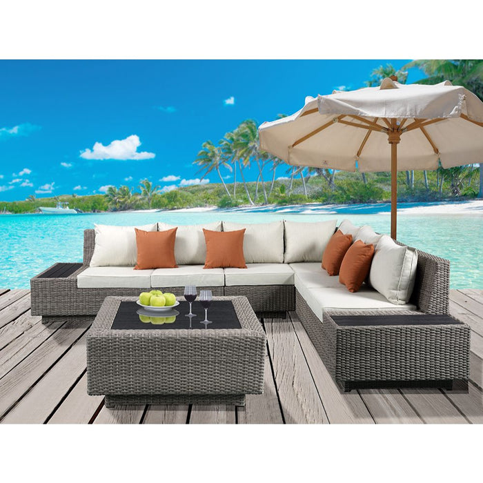 Salena 67"L Patio Sectional Sofa with 4 Pillows & Coffee Table