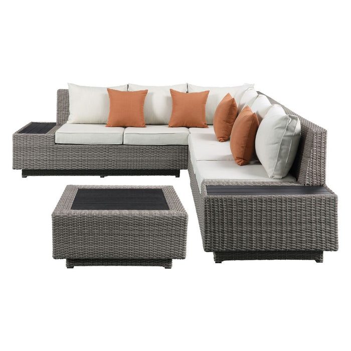 Salena 67"L Patio Sectional Sofa with 4 Pillows & Coffee Table