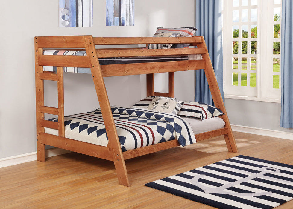 Wrangle Hill Twin Over Full Bunk Bed with Built-in Ladder Amber Wash