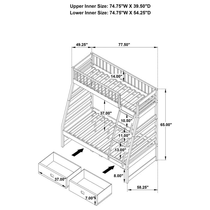 Ashton 2-drawer Wood Twin Over Full Bunk Bed Cappuccino