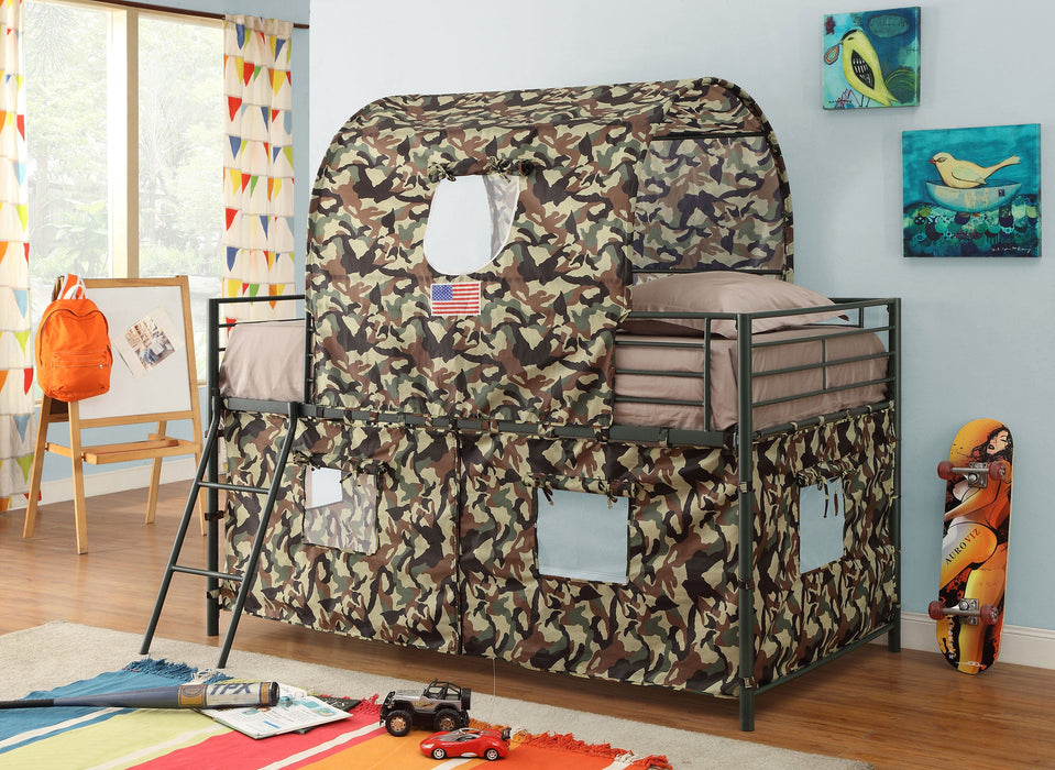 Coaster Camouflage Tent Loft Bed with Ladder Army Green Default Title