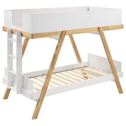 Coaster Frankie Wood Twin Over Twin Bunk Bed White and Natural White