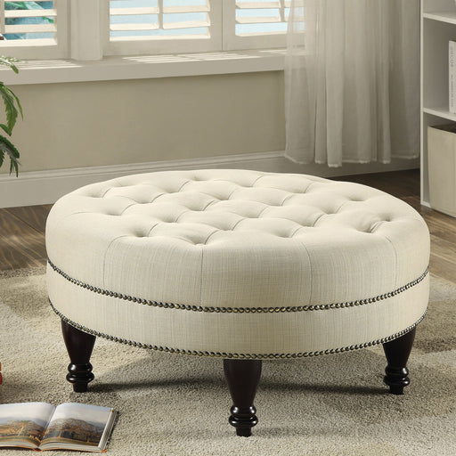 Coaster Elchin Round Upholstered Tufted Ottoman Oatmeal Default Title
