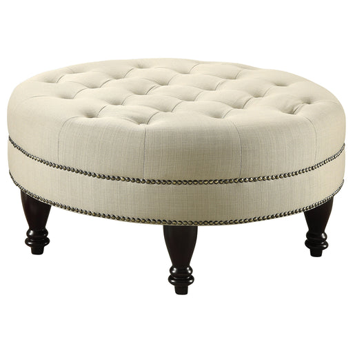 Coaster Elchin Round Upholstered Tufted Ottoman Oatmeal Default Title