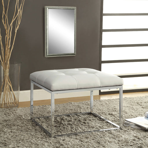 Coaster Swanson Upholstered Tufted Ottoman White and Chrome Default Title