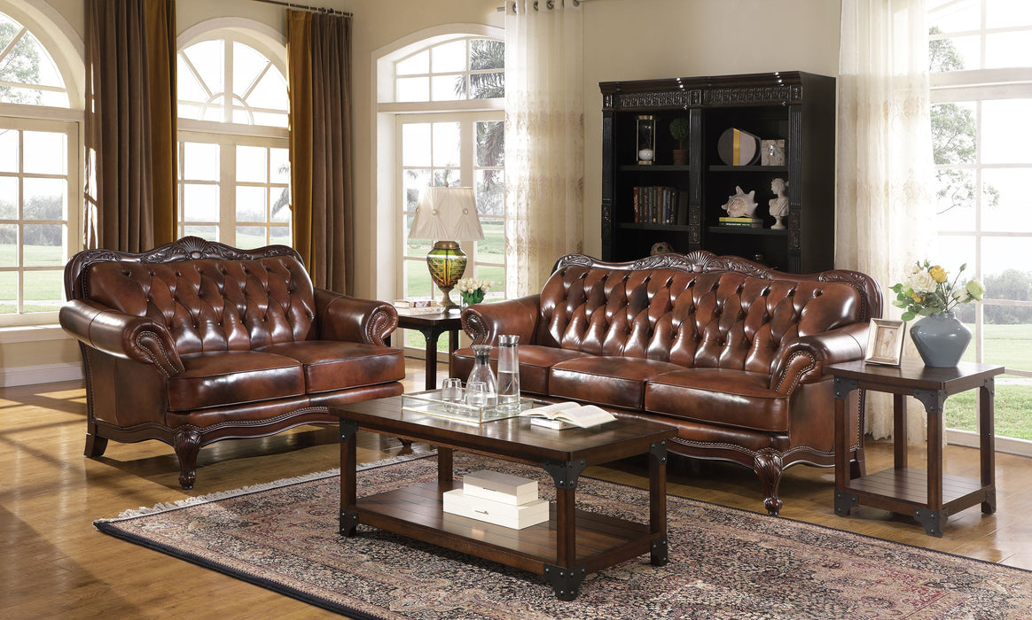 Coaster Victoria Upholstered Tufted Living Room Set Brown Sofa+Loveseat