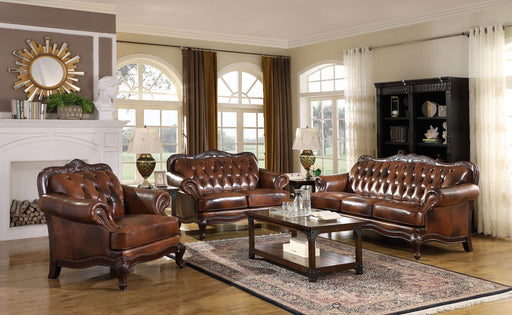 Coaster Victoria Upholstered Tufted Living Room Set Brown Sofa+Loveseat+Armchair