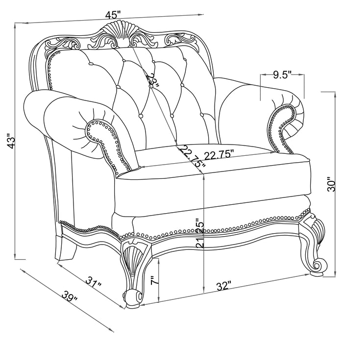 Coaster Victoria Rolled Arm Chair Tri-tone and Brown Default Title