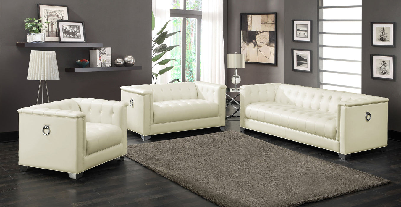 Coaster Chaviano 2-piece Upholstered Tufted Sofa Set Pearl White Sofa+Loveseat+Armchair