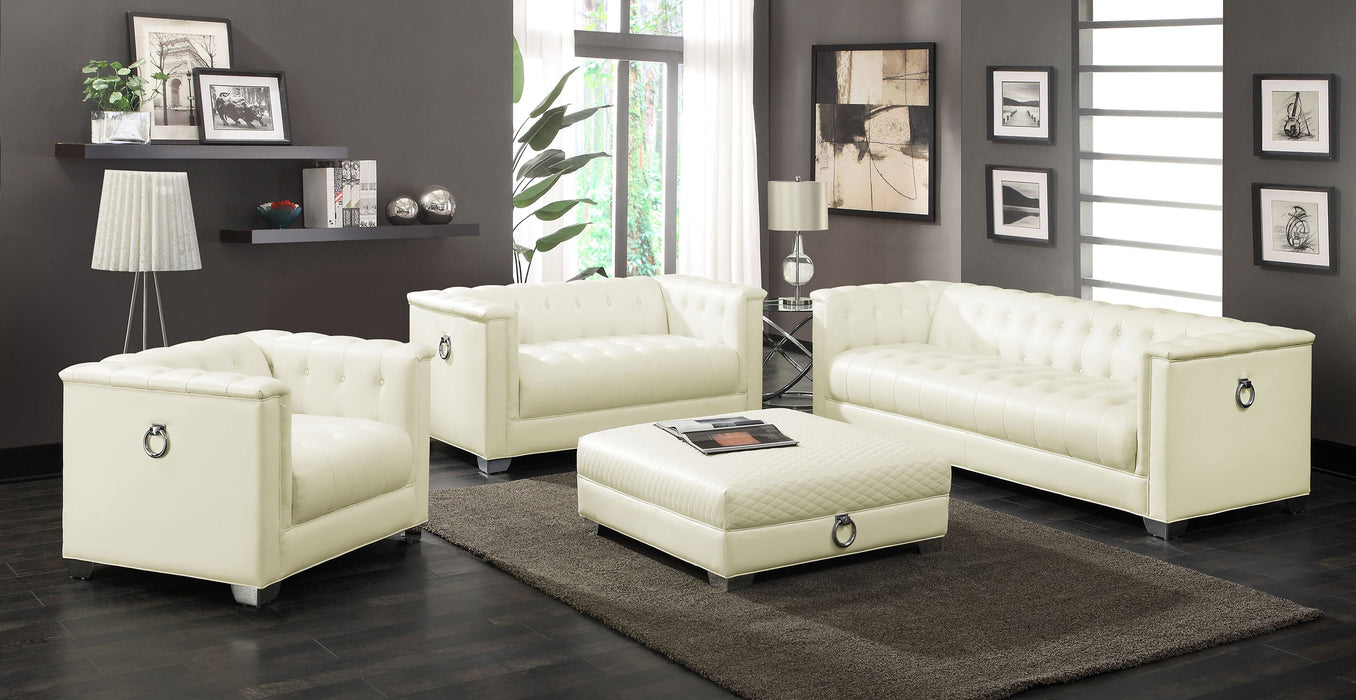 Coaster Chaviano 2-piece Upholstered Tufted Sofa Set Pearl White Sofa+Loveseat+Armchair+Ottoman