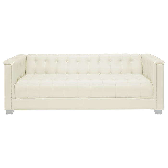 Coaster Chaviano 2-piece Upholstered Tufted Sofa Set Pearl White Sofa+Loveseat+Armchair+Ottoman