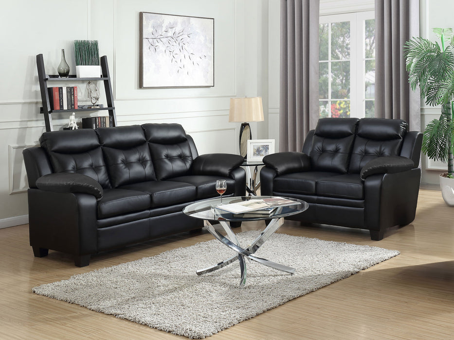 Coaster Finley Upholstered Pillow Top Arm Living Room Set Black Sofa+Loveseat