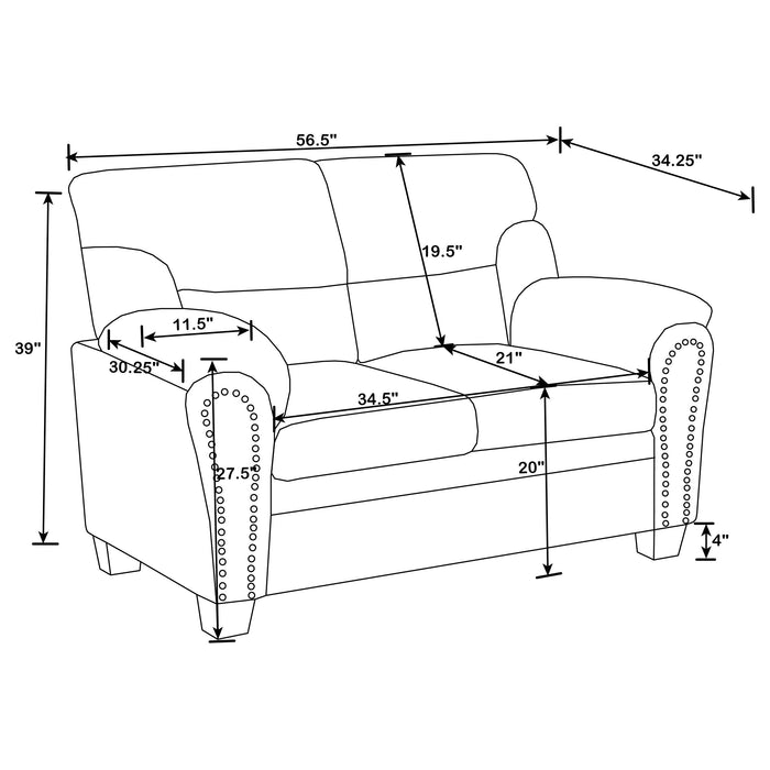 Coaster Clementine Upholstered Loveseat with Nailhead Trim Brown Default Title