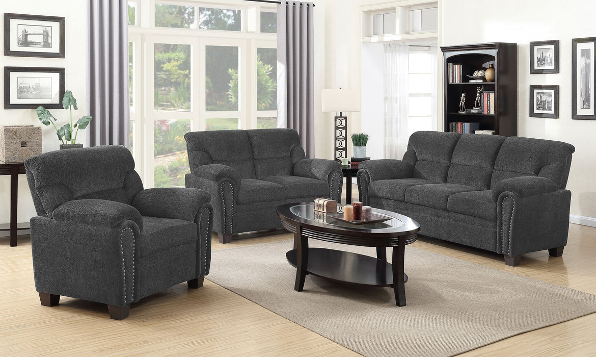 Coaster Clementine Upholstered Pillow Top Arm Living Room Set Sofa+Loveseat+Armchair