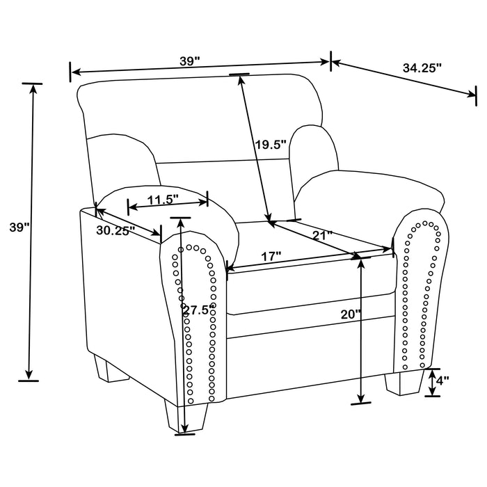 Coaster Clementine Upholstered Pillow Top Arm Living Room Set Sofa+Loveseat+Armchair