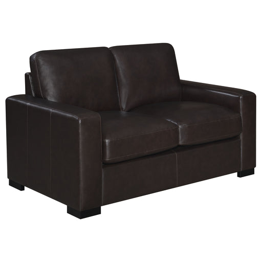 Boardmead Upholstered Track Arm Loveseat Dark Brown