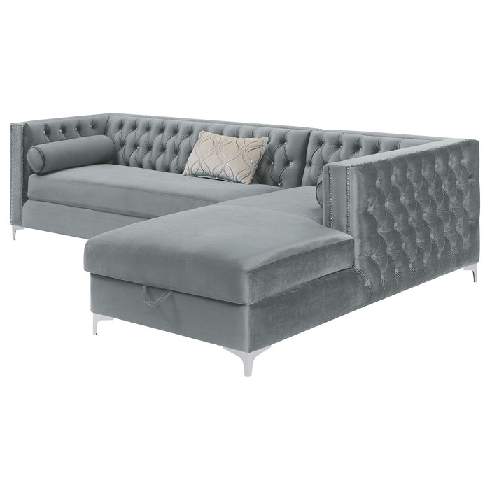 Coaster Bellaire Button-tufted Upholstered Sectional Silver Default Title