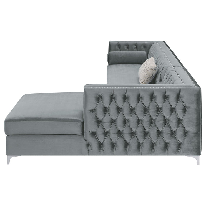 Coaster Bellaire Button-tufted Upholstered Sectional Silver Default Title