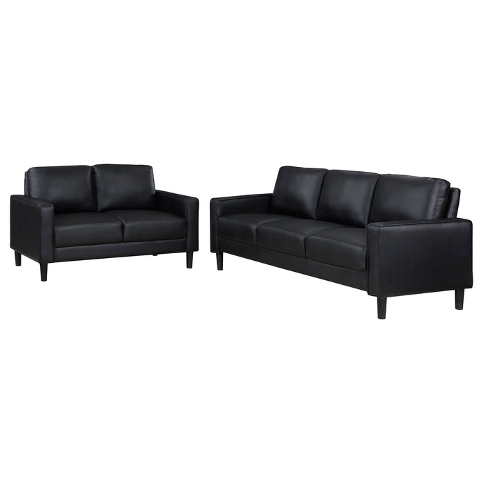 Coaster Ruth 2-piece Upholstered Track Arm Faux Leather Sofa Set Black Sofa+Loveseat+Armchair