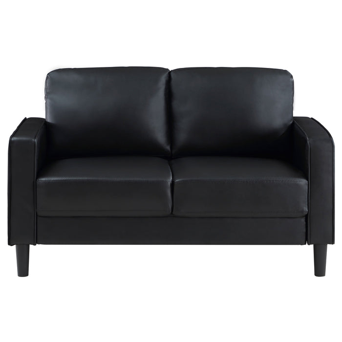 Coaster Ruth 2-piece Upholstered Track Arm Faux Leather Sofa Set Black Sofa+Loveseat+Armchair