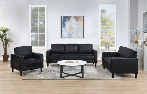 Coaster Ruth 2-piece Upholstered Track Arm Faux Leather Sofa Set Black Sofa+Loveseat+Armchair