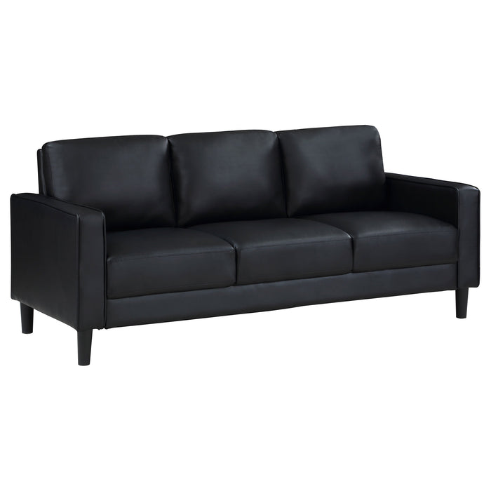 Coaster Ruth Upholstered Track Arm Faux Leather Sofa Black Default Title