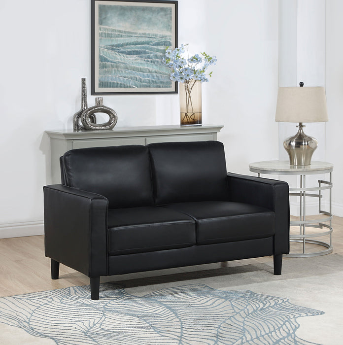 Coaster Ruth Upholstered Track Arm Faux Leather Loveseat Black Default Title