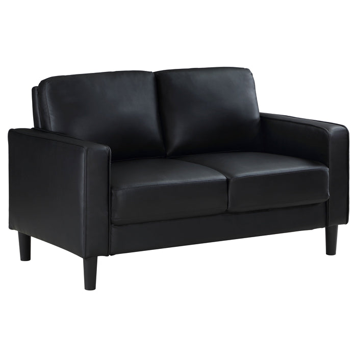 Coaster Ruth Upholstered Track Arm Faux Leather Loveseat Black Default Title