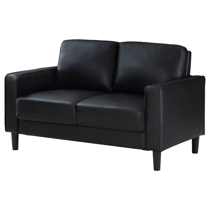 Coaster Ruth Upholstered Track Arm Faux Leather Loveseat Black Default Title