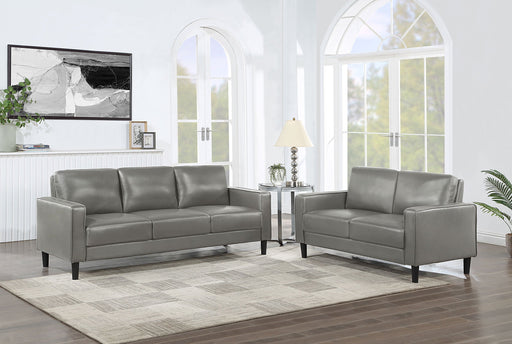 Coaster Ruth 2-piece Upholstered Track Arm Faux Leather Sofa Set Grey Sofa+Loveseat