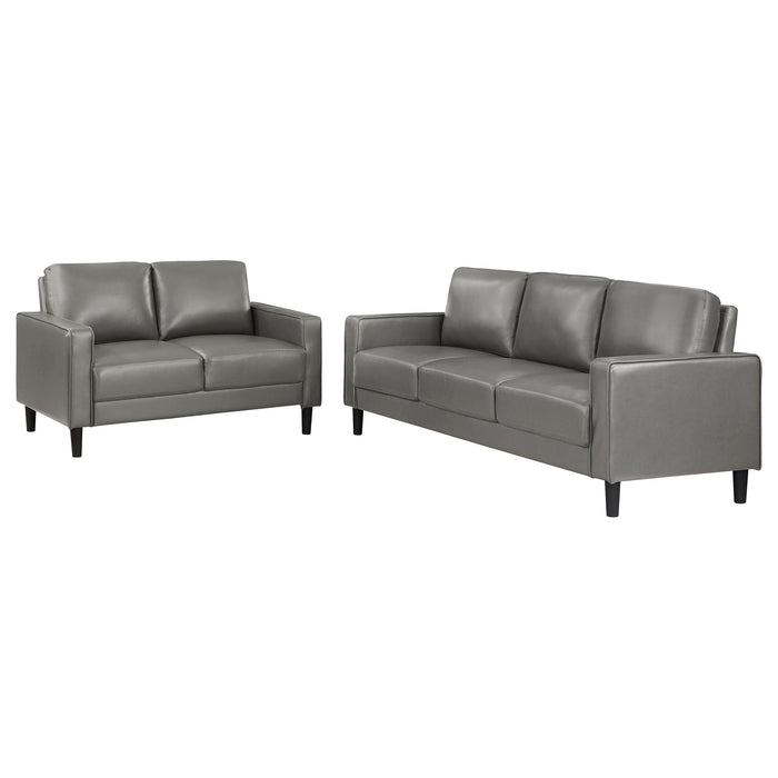 Coaster Ruth 2-piece Upholstered Track Arm Faux Leather Sofa Set Grey Sofa+Loveseat+Armchair