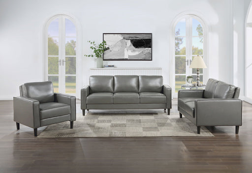 Coaster Ruth 2-piece Upholstered Track Arm Faux Leather Sofa Set Grey Sofa+Loveseat+Armchair