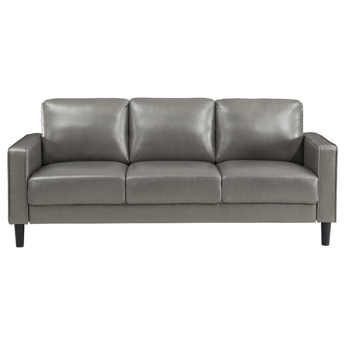 Coaster Ruth 2-piece Upholstered Track Arm Faux Leather Sofa Set Grey Sofa+Loveseat+Armchair