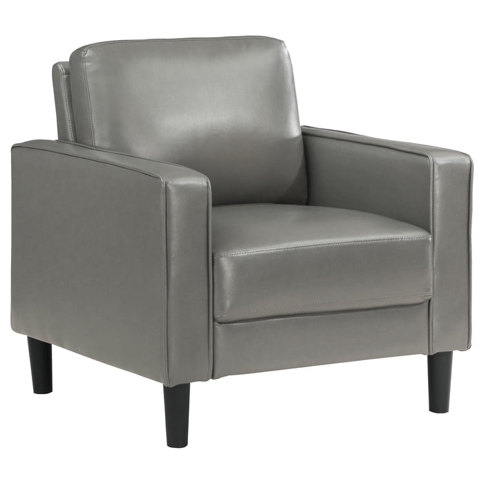 Coaster Ruth 2-piece Upholstered Track Arm Faux Leather Sofa Set Grey Sofa+Loveseat+Armchair