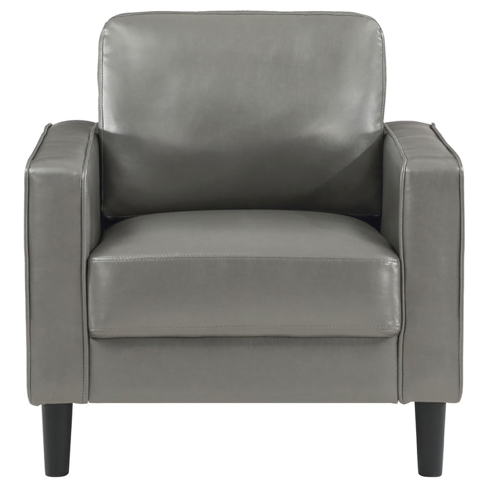 Coaster Ruth 2-piece Upholstered Track Arm Faux Leather Sofa Set Grey Sofa+Loveseat+Armchair