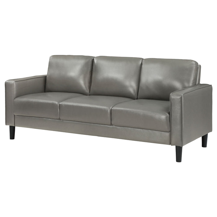 Coaster Ruth Upholstered Track Arm Faux Leather Sofa Grey Default Title