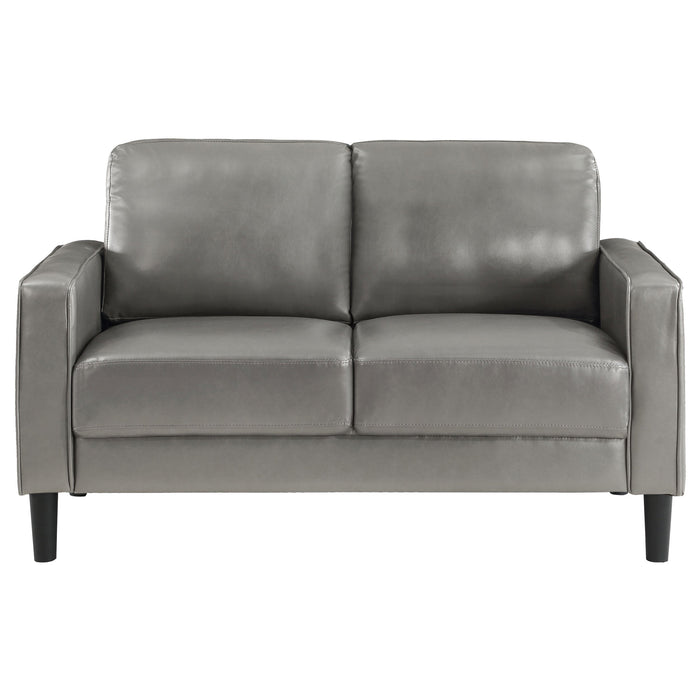 Coaster Ruth Upholstered Track Arm Faux Leather Loveseat Grey Default Title