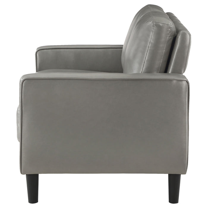 Coaster Ruth Upholstered Track Arm Faux Leather Loveseat Grey Default Title