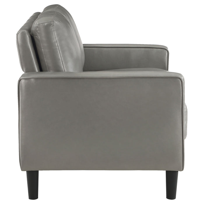 Coaster Ruth Upholstered Track Arm Faux Leather Loveseat Grey Default Title