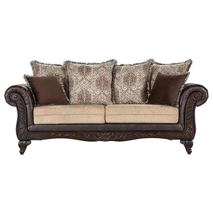 Elmbrook Upholstered Rolled Arm Sofa Set Brown