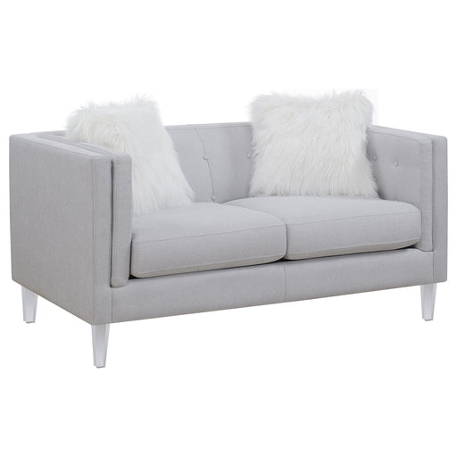 Glacier Upholstered Tuxedo Arm Tufted Loveseat Light Grey