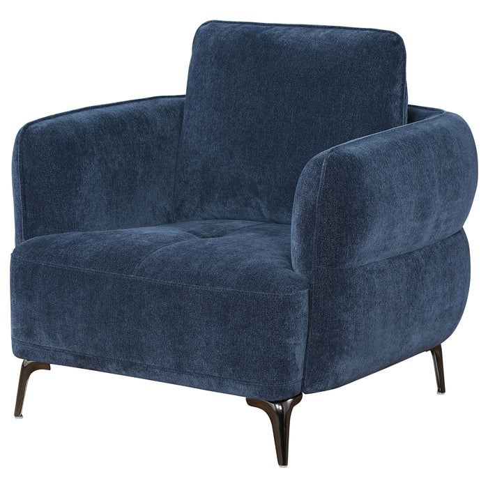 Lively Chenille Upholstered Modern Track Arm Chair Blue