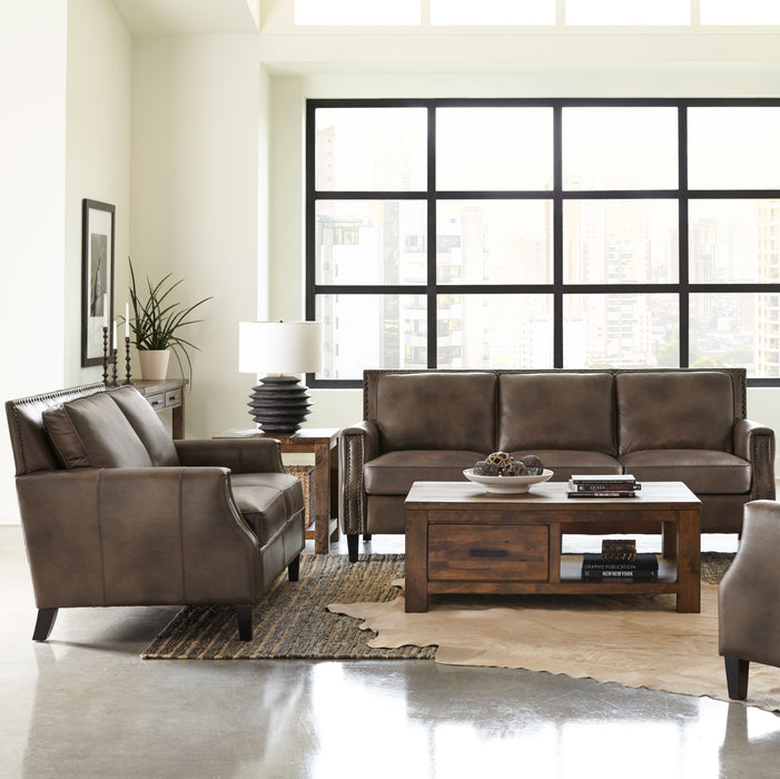 Coaster Leaton 2-piece Recessed Arms Living Room Set Brown Sugar Sofa+Loveseat